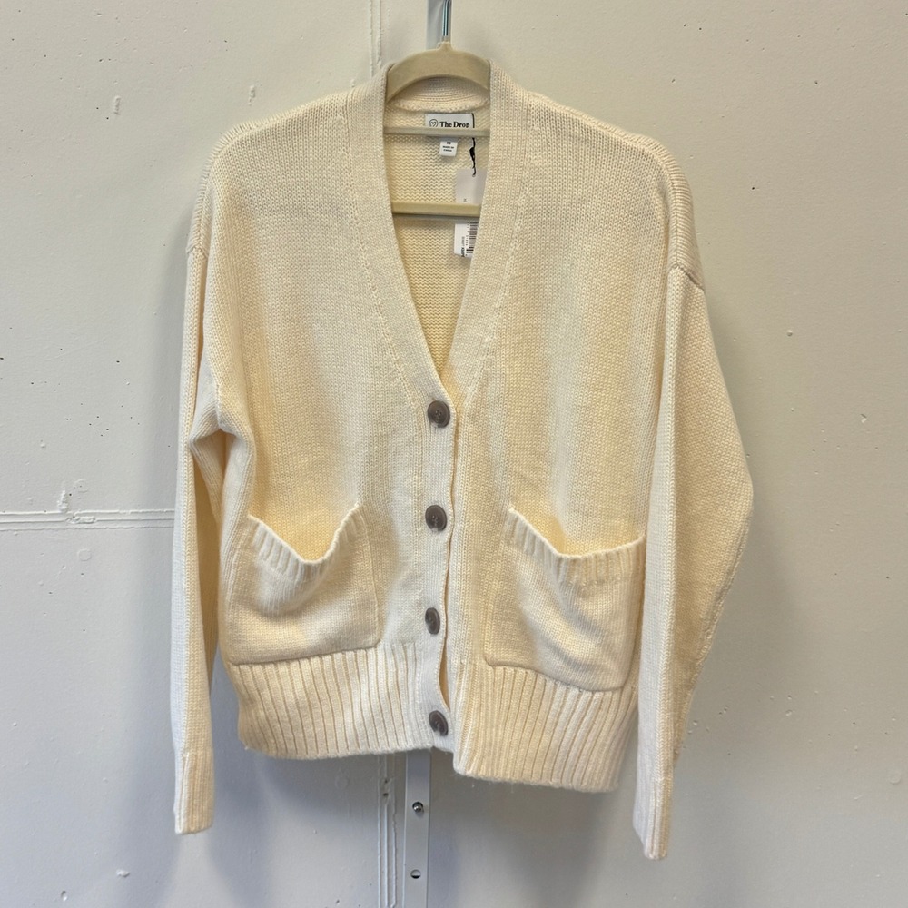 NWT The Drop Brigitte Whisper White Chunky Button Front Cardigan Sweater XS